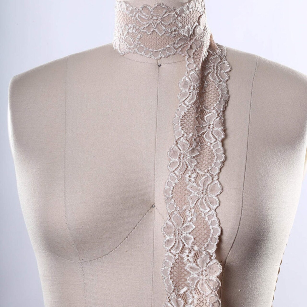 2 Yards Beige Stretch Lace Trim 2.5" Wide Nude Floral Elastic for Lingerie Sleepwear & Sewing Projects